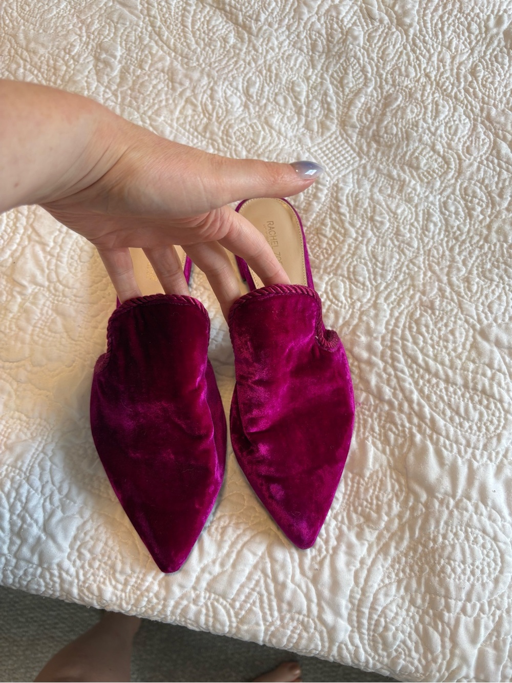 Rachel Zoe Velvet Pointed Mules in Magenta